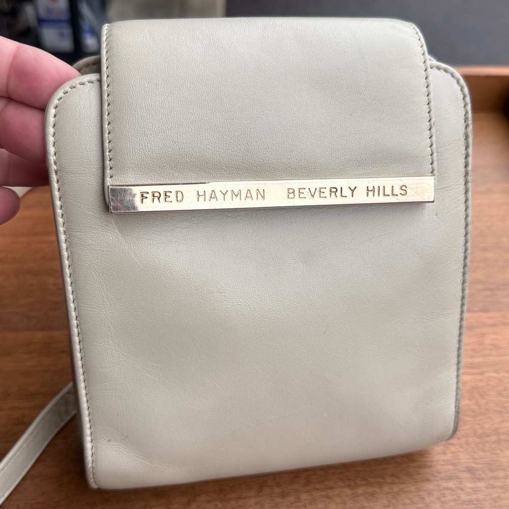 Vintage Fred Hayman Beverly Hills Small Bag / Purse with Gold Accents / Cream